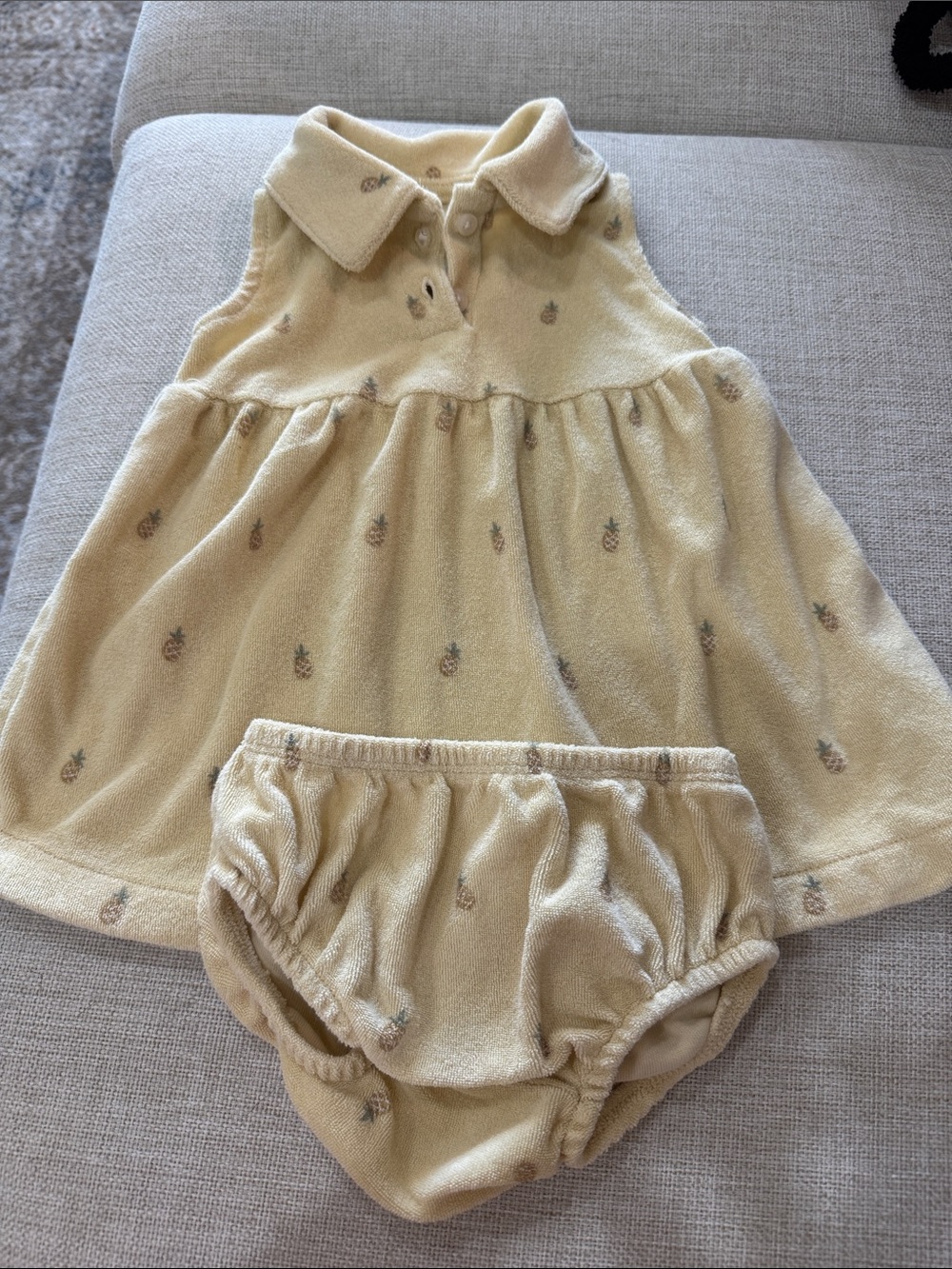 Yellow Pineapple Terry Dress & Bloomer Set by